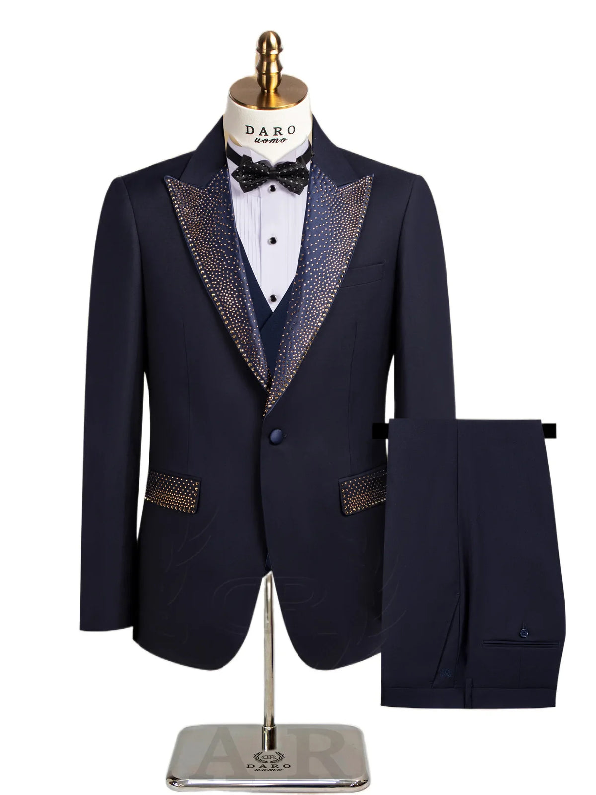 Rhinestone Lapel 3 Piece Suit Set (vest+Blazer+Trousers) Business Formal Casual Suits Wedding Groom Party Stage Men's Suit M-5XL