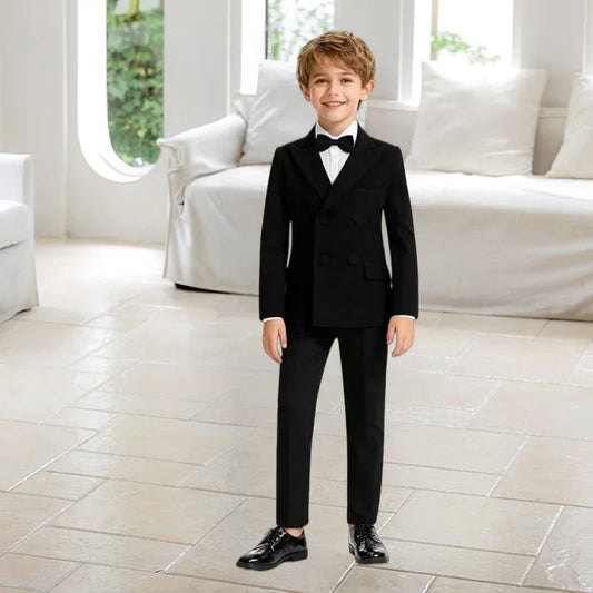 Handsome Kids Black Formal Suit Set Flower Boy British Style Photography Outfit Children's Hosting Piano Performance Formal Wear