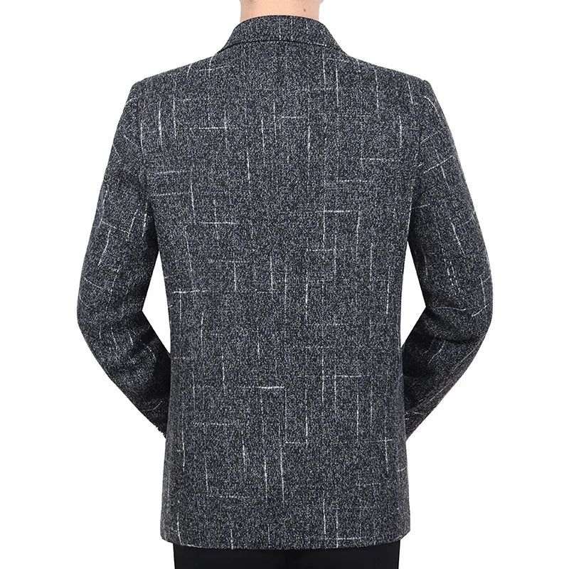 KIDWHXR Men Blazer Retro Striped Turn Down Collar Single-breasted Male Outerwear Long Sleeve Breathable Casual Man Suit Coat