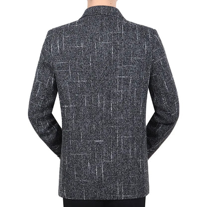 KIDWHXR Men Blazer Retro Striped Turn Down Collar Single-breasted Male Outerwear Long Sleeve Breathable Casual Man Suit Coat