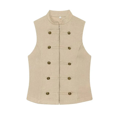 Button Up Vest Tops For Women Sleeveless Office Wear Khaki Crop Black Top Slim Fit Casual Waistcoat Top Zip Up Women’s Tops