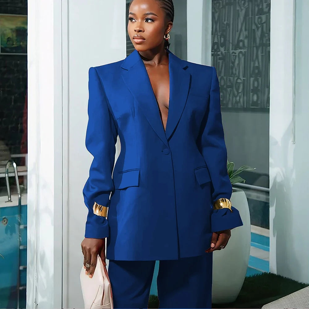 Elegant Women's Suit Autumn New Red Clothing Single Button Notch Lapel Blazer Pant Sets Formal Slim Fit Office Party Outerwears