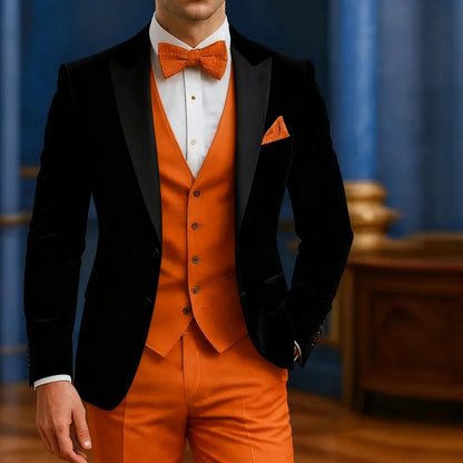 Costume 3 Pièces Homme Traditionnel Formel Blanc Et Orange Pour Mariage Cérémonie Garçons D'Honneur Bal De Fin D'Année Smoking