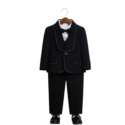 Kids Spring Autumn 5Pieces Suit Set With Jacket Vest Pants Bowtie Brooch Boys Wedding Birthday Party Performance Costume
