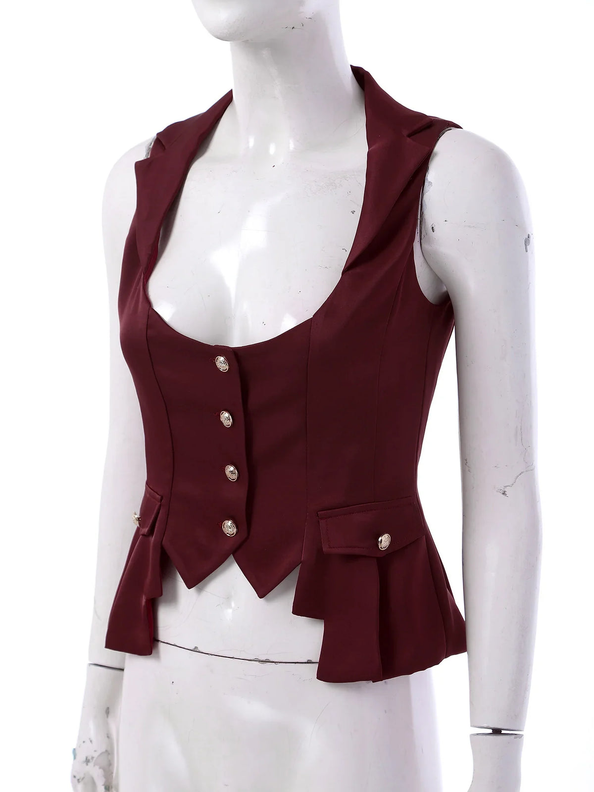 Women Victorian Waistcoat Gothic Costume Medieval Sleeveless Renaissance Satin Vests for Halloween Carnival Punk Clothing