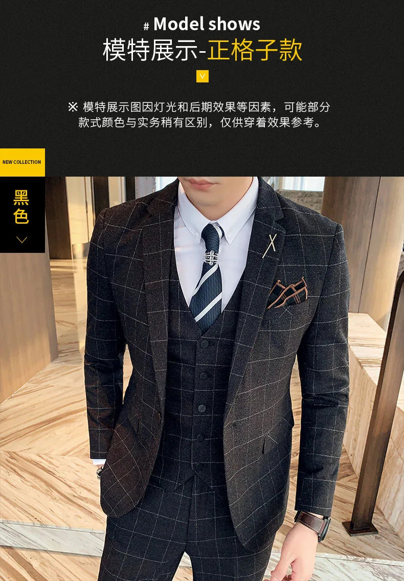 Men's 3-Piece Formal Suit Slim Fit Blazer Vest Pants for Wedding Business Smart Casual