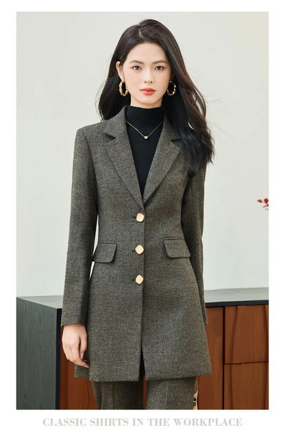 High End Windbreaker Coat Professional Suit Female Autumn Winter Formal Ladies Lengthen Business Suits Women Work Office Uniform