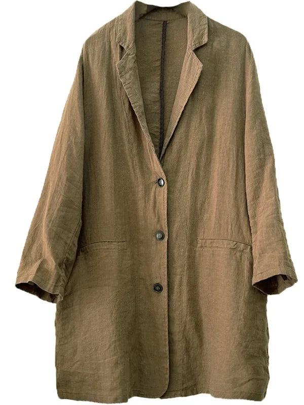 2026 Autumn New Style Women's Casual Pure Color Linen Long Sleeve Retro Fashionable Versatile Suiting Jacket Classic All-Match