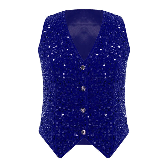 Women V-neck Sequins Vests Fashion Waistcoat Sleeveless Vest Party Tops Clubwear Lady Nightclub Disco Music Festival Outfit