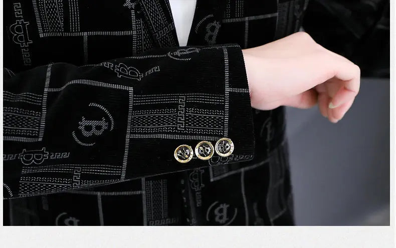 Autumn Luxury Corduroy Suit Jacket for Men Letter Printed Casual Business Men Blazers Slim Fit Social Banquet Party Dress Coats