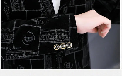 Autumn Luxury Corduroy Suit Jacket for Men Letter Printed Casual Business Men Blazers Slim Fit Social Banquet Party Dress Coats