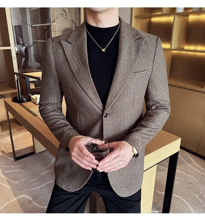Men's Blazer Single Breasted Slim Fit Korean Style Casual Suit Jacket