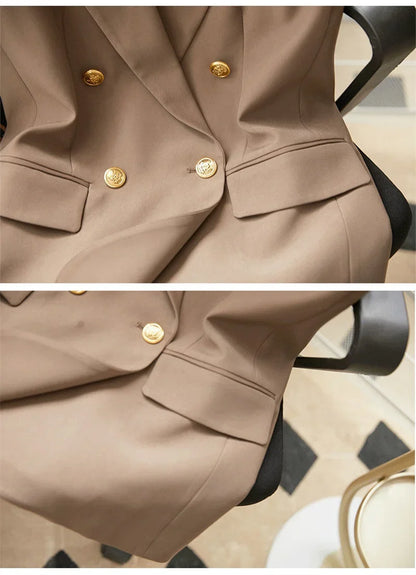 Women Spring Suit Jacket With Lined Waistcoat Female Korean Solid Color Loose Double Breasted Casual Blazers Vest Tops Jacket