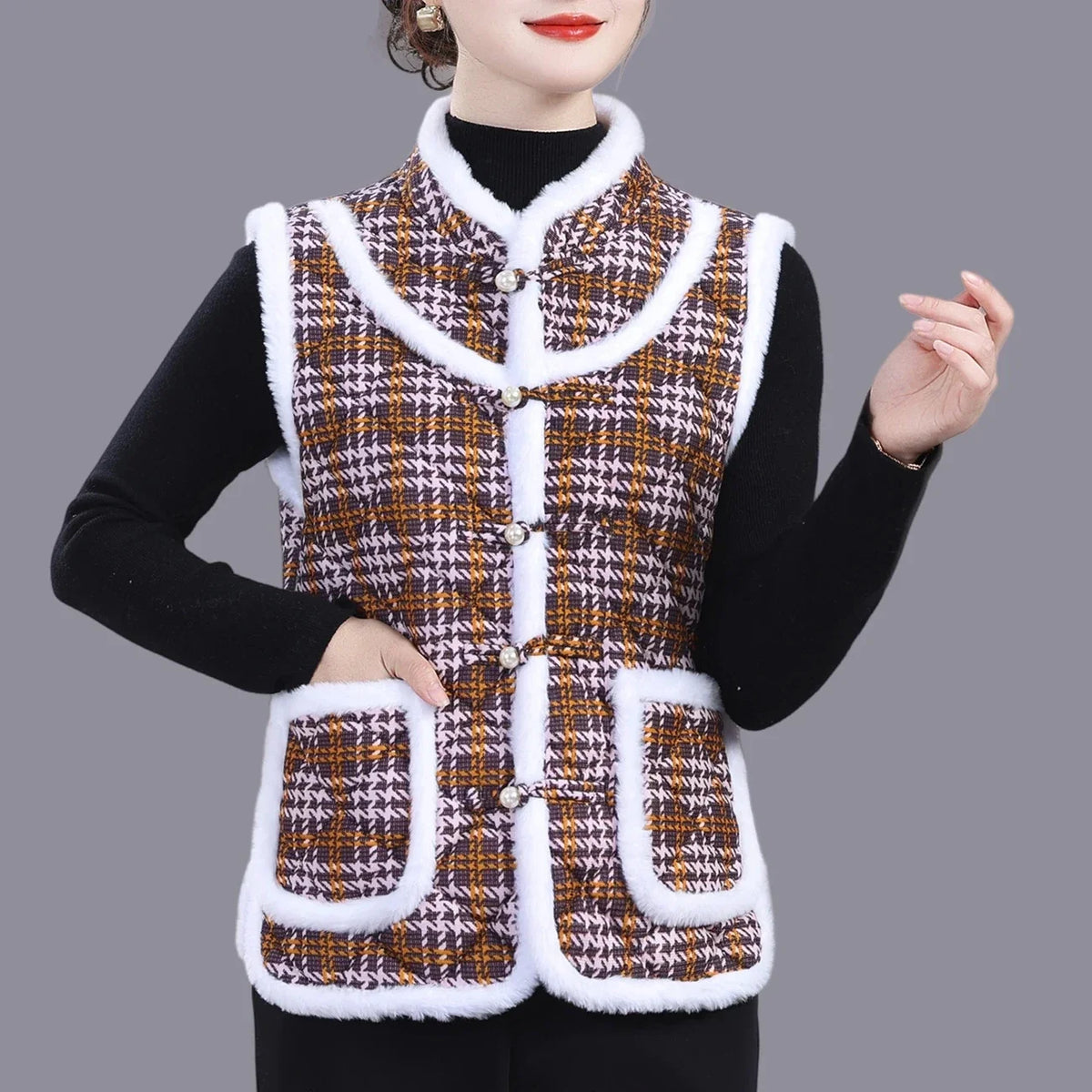 Middle-aged Mother Add Velvet Warm Vest Coat Autumn Winter New Printed Fleece Sleeveless Jacket Grandma Thicken Warm Waistcoat