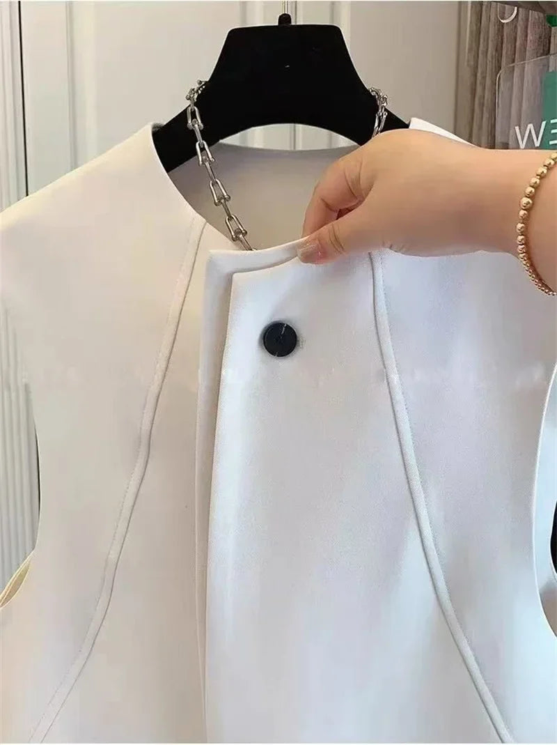 Ladies Solid Color Vest Top Outwear Korean Femme Casual Suit Collar Sleeveless Jacket Spring Women Fashion Loose Waistcoat Coat