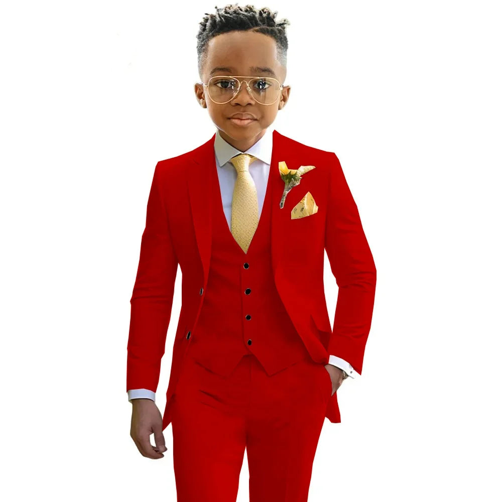 Formal Boys Suits Wedding Tuxedo 3 Pieces 2-20T Kids Slim Fit Jacket Vest Pants Birthday Party Sets School Performance Outfit