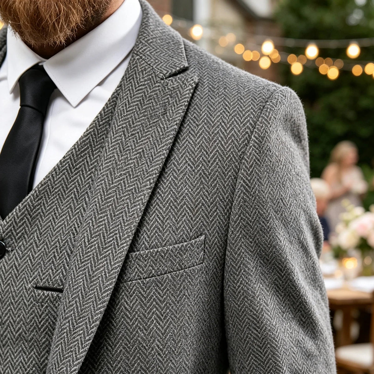 Classic Herringbone Tweed Mens Suits Stylish Vintage Tuxedo Set 3 Pieces Blazer Vest and Pant For Wedding Business Evening Party