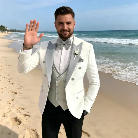 Men's 3-Piece Floral Wedding Suit Single Breasted with Vest and Pants – Groom Tuxedo for Wedding and Formal Occasions
