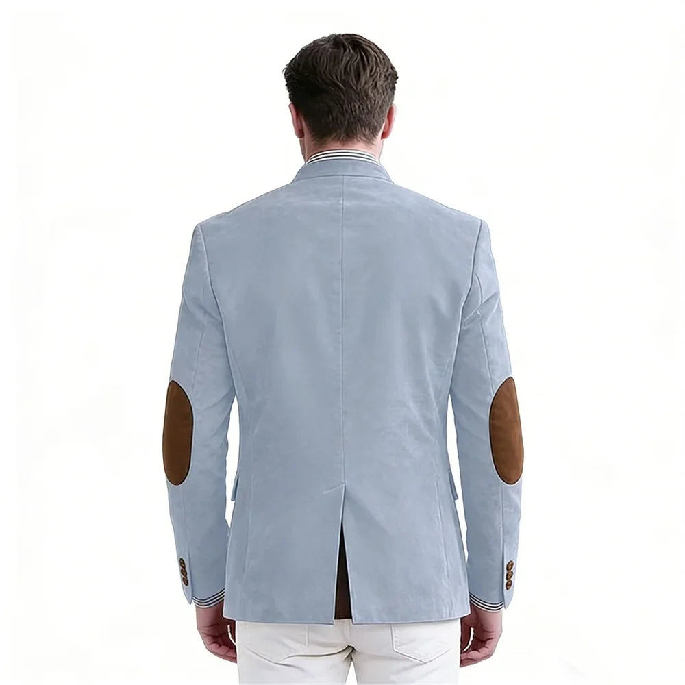 Men's Casual Blazer Flannel Suit Jacket With Elbow Patches Band Collar Brown Button Daily  Casual Slim Fit Customized Business