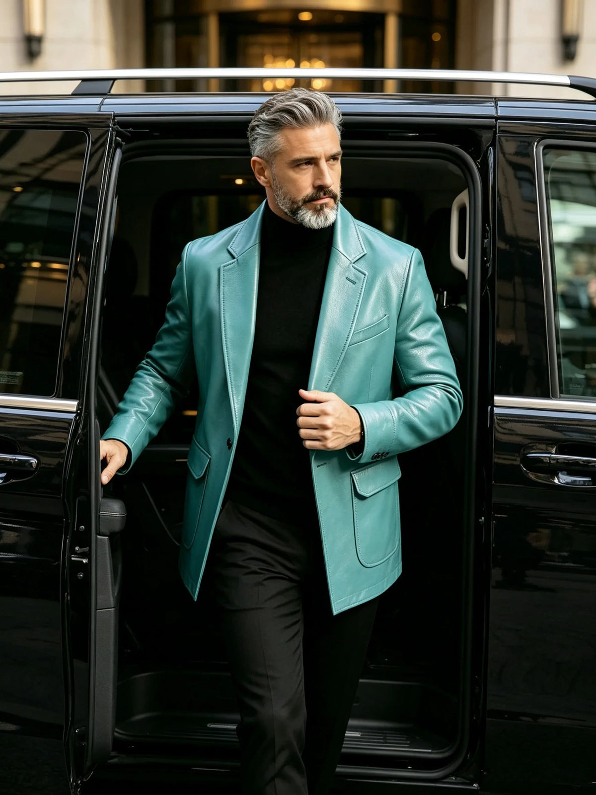 Men's PU Leather Blazer Single Breasted Slim Fit Notched Collar Suit Jacket Motorcycle Sport Coat For Formal Business Party