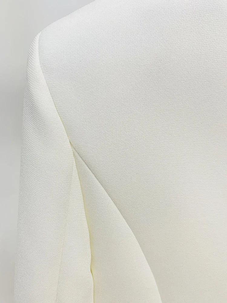 Fashion White Women Pants Sets Elegant Pearls Single Button Peak Lapel 2 Piece Chic Party Formal Solid Suits (Blazer+Pants)