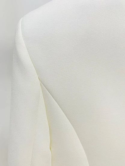 Fashion White Women Pants Sets Elegant Pearls Single Button Peak Lapel 2 Piece Chic Party Formal Solid Suits (Blazer+Pants)