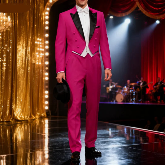 Men's Monochromatic Three-Pieces  Formal Long Blazer Wedding Groomsmen Smoking Dance Suit Best Man Eveningwear
