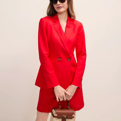 Bold Women Red Double Breasted Suit Elegant Notched Lapel Blazer Shorts 2‑Piece Set Office Business Party Female Outerwears