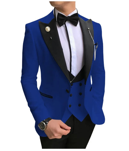 Navy Blue Black Lapel Suits For Men Custom Made Terno Slim Fit Groom 3 Piece Wedding Mens Suit Masculino Jacket+Pant+Vest