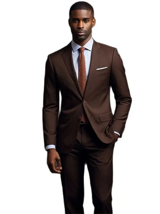 Ensemble de 2 pièces de costumes marron foncé pour homme, formel, simple boutonnage, revers cranté, coupe ajustée, décontracté chic, bureau, mariage, smoking