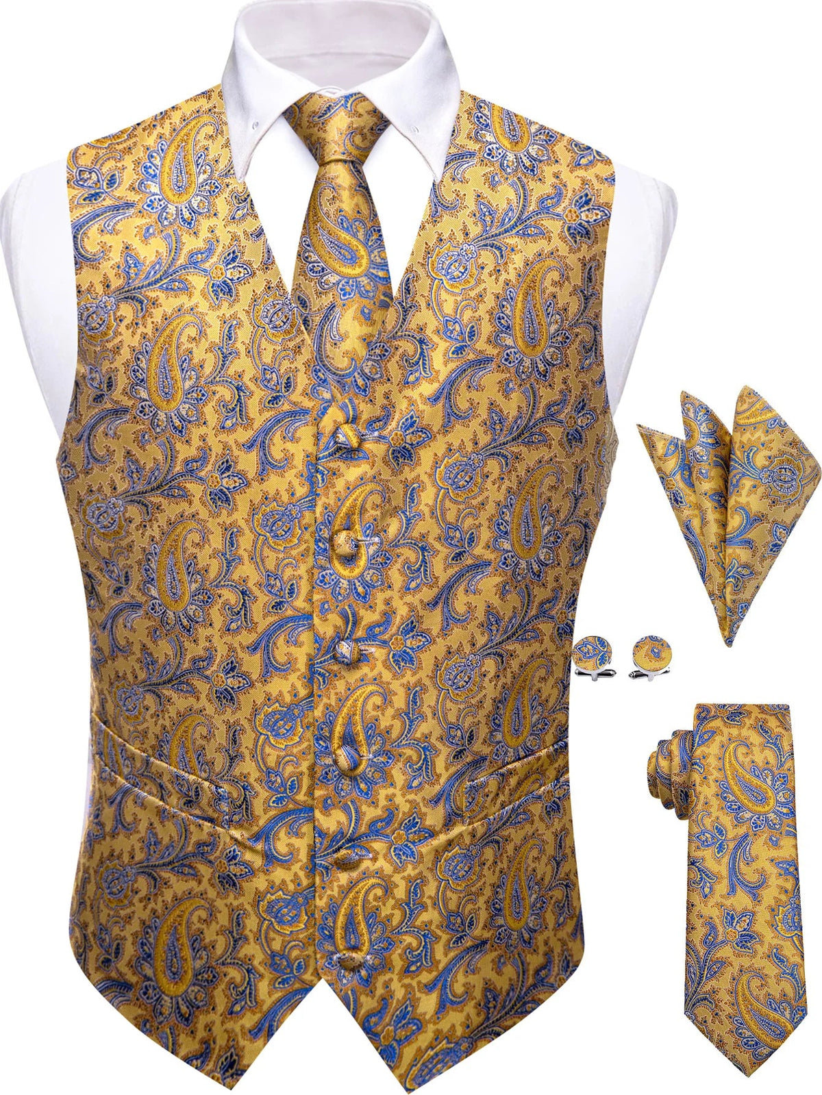 Men's Vest and Tie Set – Paisley Floral Waistcoat with Necktie for Weddings and Business Occasions