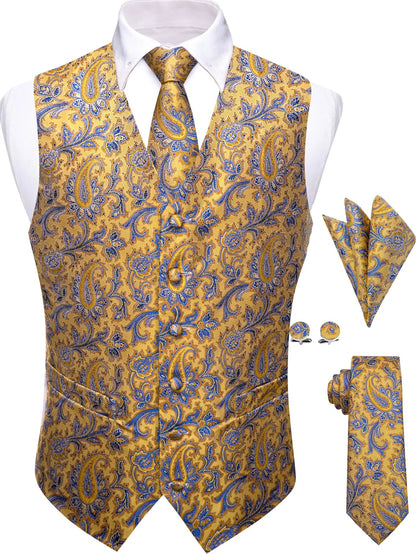Men's Vest and Tie Set – Paisley Floral Waistcoat with Necktie for Weddings and Business Occasions