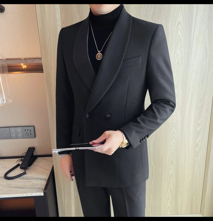 Luxury Gentleman's Suit Jacket Men's Business Casual Slim Fit Double Breasted Suit Jacket Wedding Groom Banquet Party Blazers