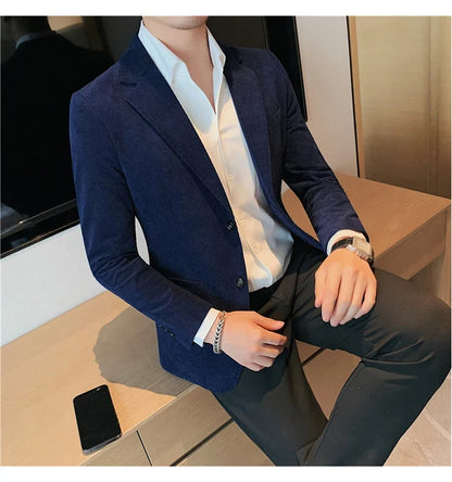 2024 High Quality Fashion Handsome Trend Business Matching Corduroy Small Suit Jacket Men Slim Fashion Casual Handsome Suit