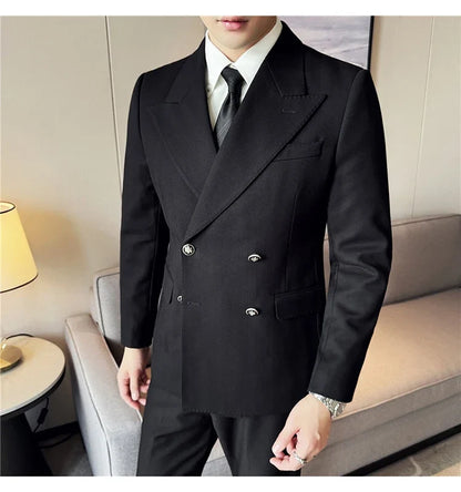 Autumn Winter Thickened Woolen Suit Jacket Men Double-breasted Casual Business Blazers Slim Fit Wedding Social Dress Coat M-4XL
