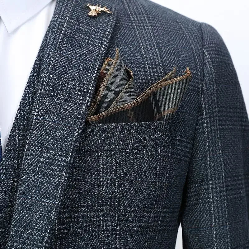 Men's Linen Suit Set Single Breasted Blazer and Pants for Business, Wedding, and Casual Wear