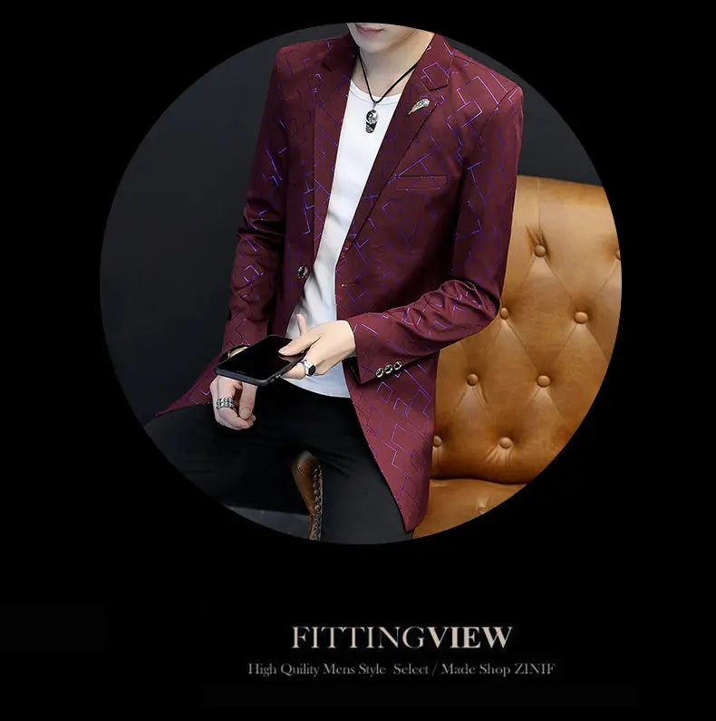 Blazer Fashionable Outdoor Travel Youthful Wedding Versatile Host Gentleman Slim-fit Casual Mid-length Stripes Men's Blazer