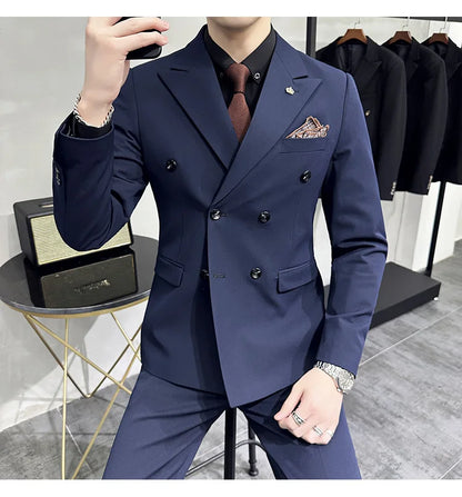 Men's Double-Breasted 2-Piece Suit – Slim Fit, Formal Business & Wedding