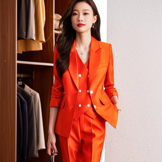 9628 Orange Suit Jacket Professional Suit Women's Autumn Korean Style Small Light Mature Fashionable Vest Jacket Overalls