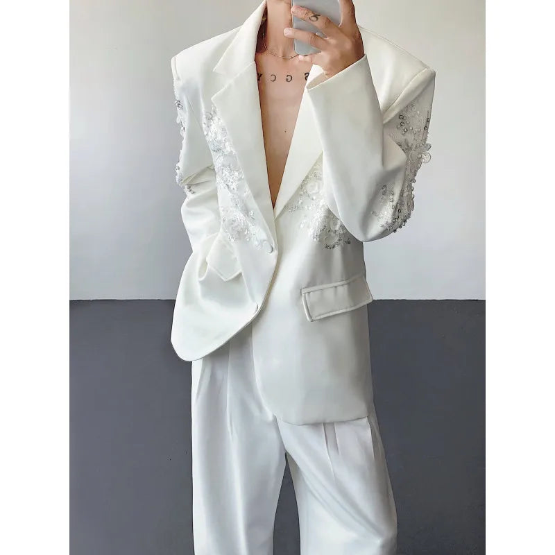 Trend Men's Formal Dress, Wedding Suit Jacket Sequined Embroidered Casual Suit Jacket Celebrity Stage Performance Costumes