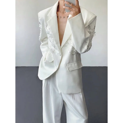 Trend Men's Formal Dress, Wedding Suit Jacket Sequined Embroidered Casual Suit Jacket Celebrity Stage Performance Costumes