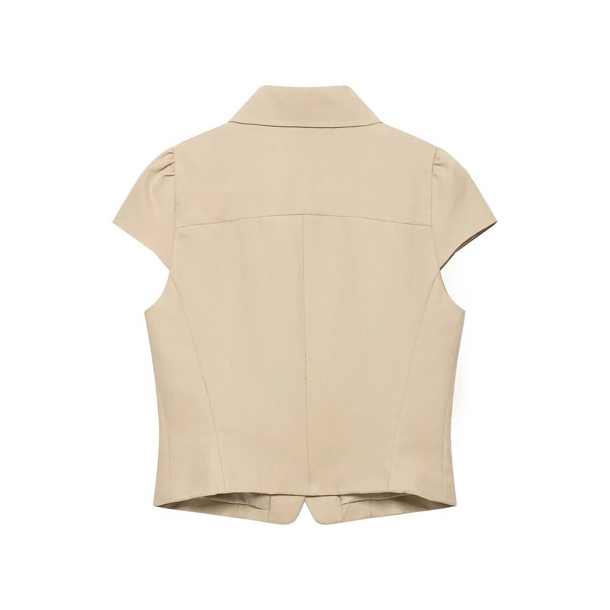 Women Trendy Short Sleeve Blazer Double Breasted Slim Fit Khaki Blazer 2026 Spring Summer Commute Lady Slim Short Top