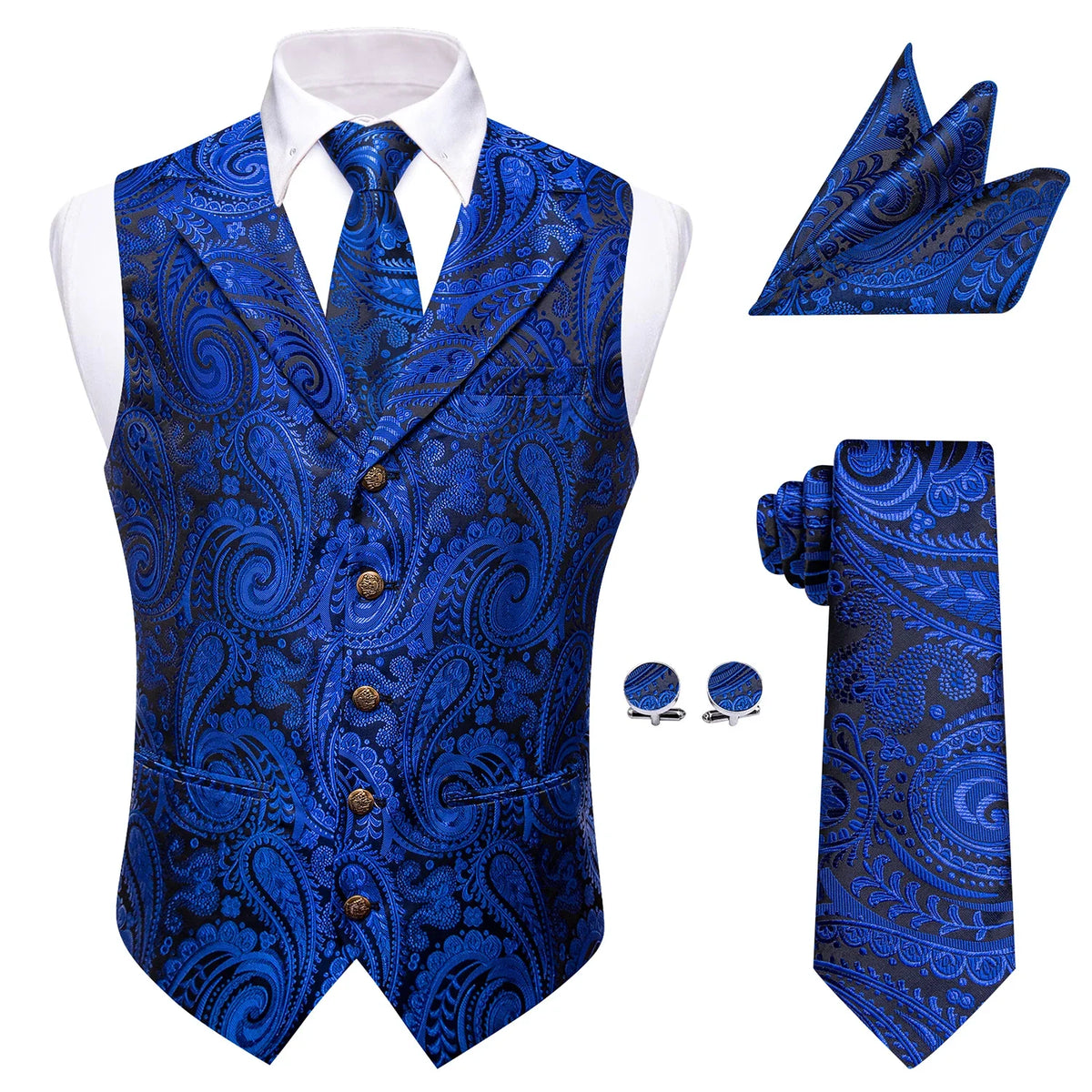 Men's Vest 4-Piece Matching Set with Paisley Lapel for Prom and Banquet Occasions
