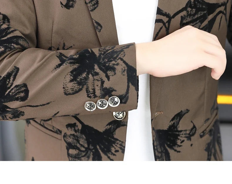 Blazer Men's Fashion Gentleman Business Outdoor Travel Print Wedding Slim-fit Korean Trend Handsome Youth Casual Blazer