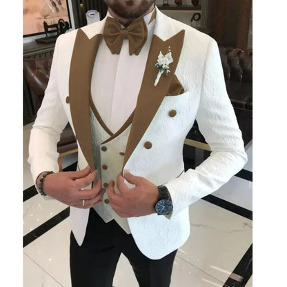 3-Piece Tuxedo Suit Set for Men – Slim Fit Peak Lapel Blazer, Vest & Pants for Weddings & Formal Events