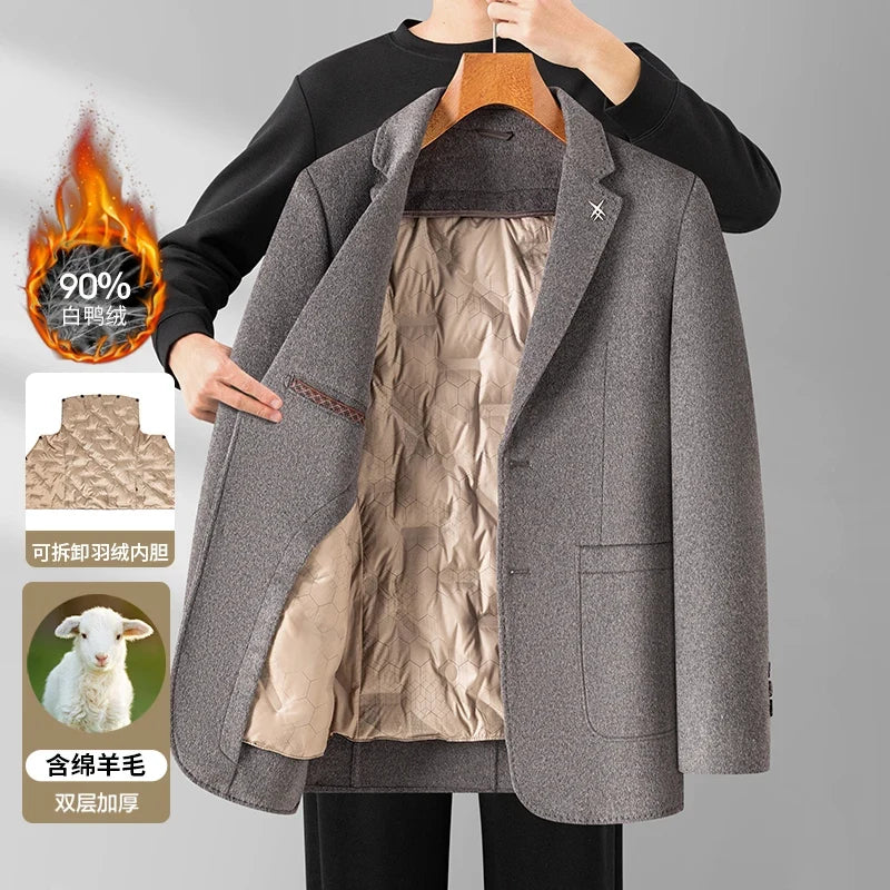 Men's Double-Sided Wool Blend Blazer Coat with Detachable Inner – Smart Casual