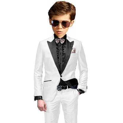 Burgundy Boys Slim Fit Tuxedo 2 Pieces Jacket Pants Formal Party Outfit One Button Peak Lapel Kids Suit Set Wedding Guest Wear