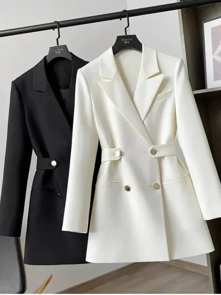 Women Suit Blazer Elegant Coat Spring Autumn Fashion Korean Blazer Luxury Double Breasted Jacket Solid Ladies Tops Clothes