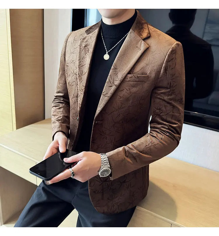 British Style Velvet Men Blazers Autumn Winter Slim Fit Casual Business Suit Jackets Wedding Groom Banquet Formal Coats