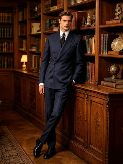 Slim Fit Men's Tuxedo Navy Blu2 Piece Fashion Dress Suit Elegant Formal Blazer And Pant Set for Wedding Prom Party Groom Bestman